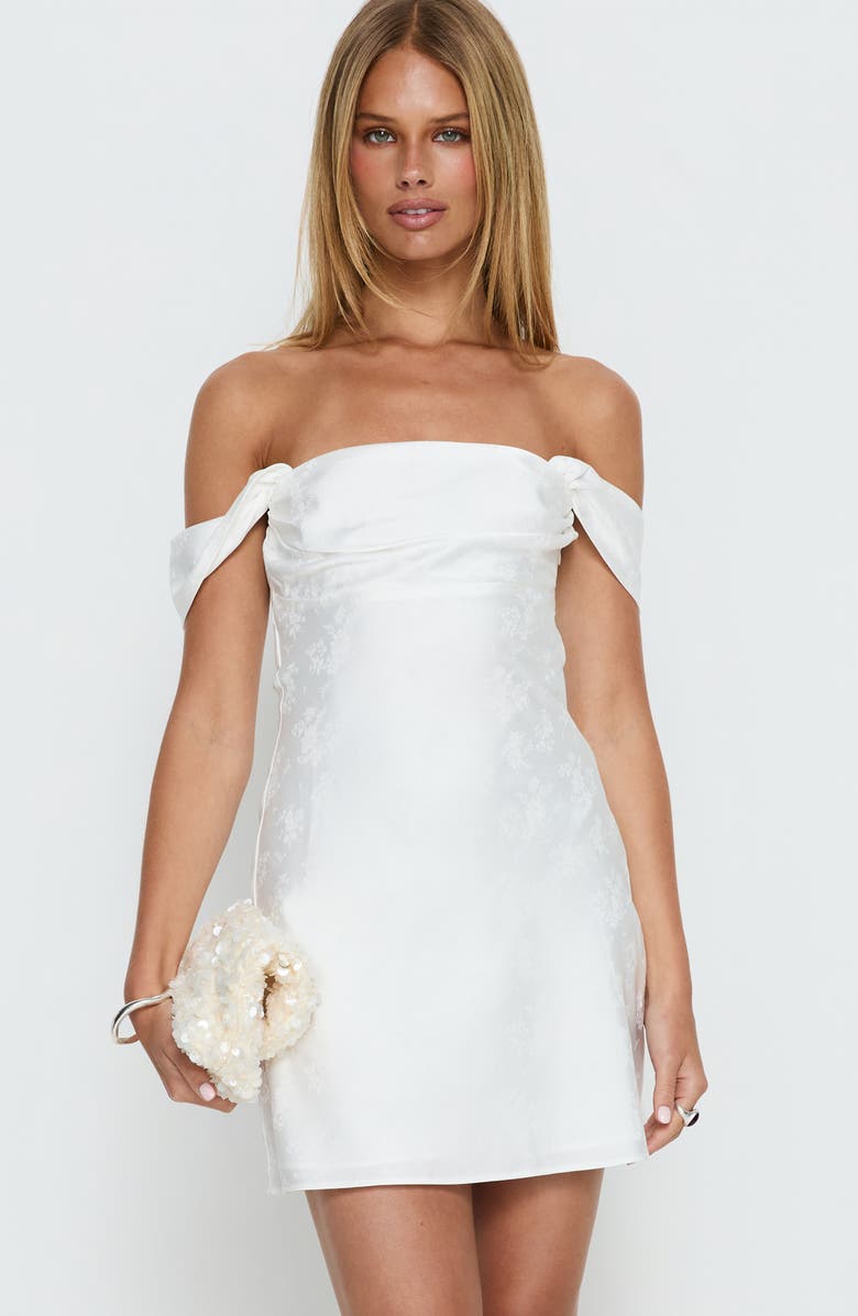 Princess Polly Zabbarra Off the Shoulder Satin Cocktail Minidress, Alternate, color, White
