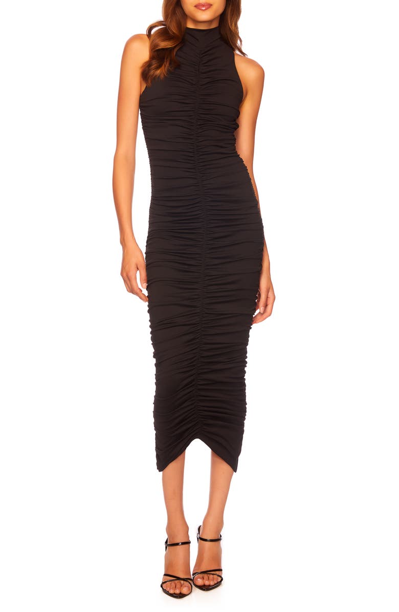Susana Monaco Ruched Mock Neck Midi Dress, Main, color,