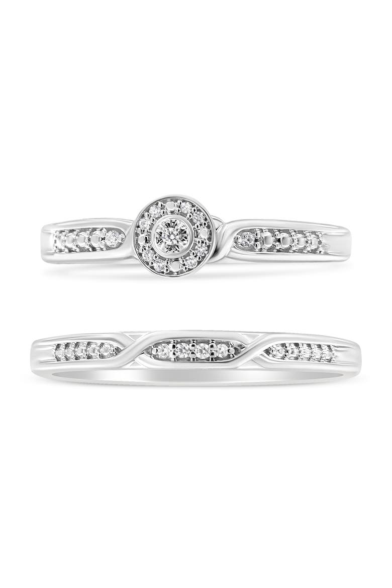 Silver Diamond Accent Frame Twist Shank Bridal Set Ring and Band, Alternate, color, White