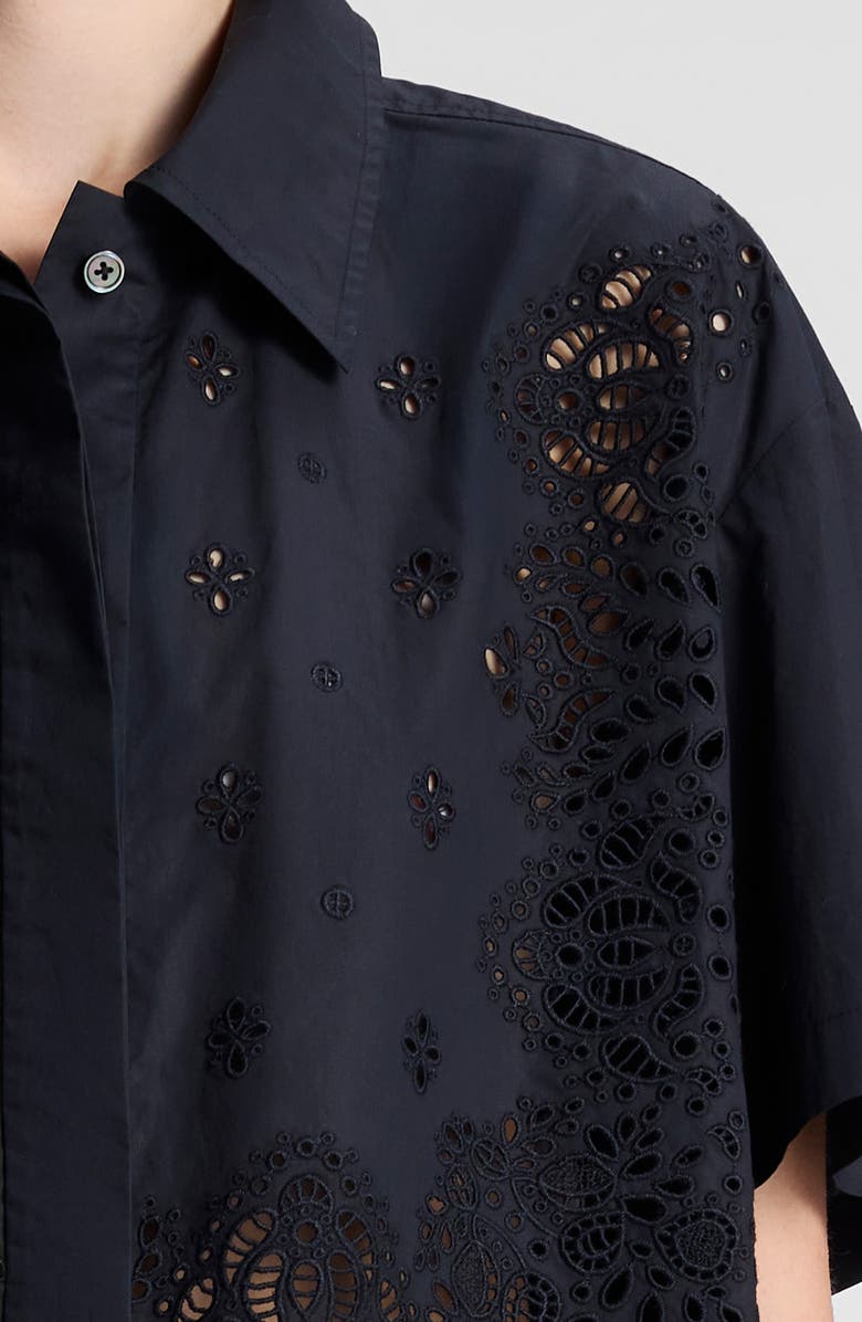 A.L.C. Jade Eyelet Boxy Crop Shirt, Alternate, color, Black