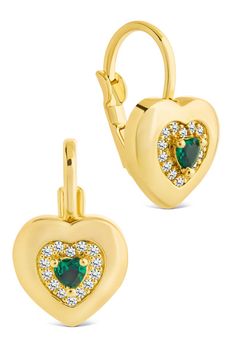 Monika Emerald Heart Drop Earrings, Main, color, GOLD