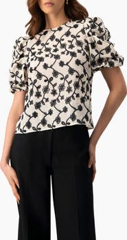 IVONNE Embroidered Puff-Sleeve Blouse