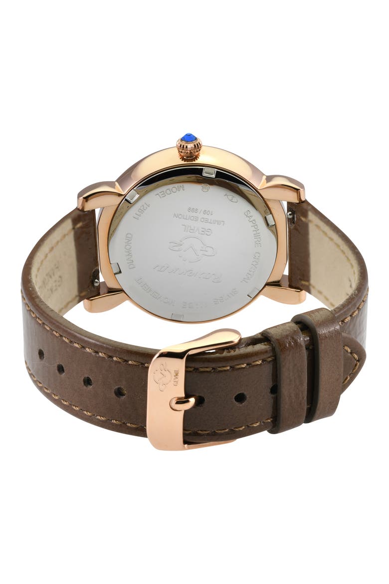 Ravenna Diamond Dial Swiss Quartz Leather Strap Watch, 37mm, Alternate, color, BROWN