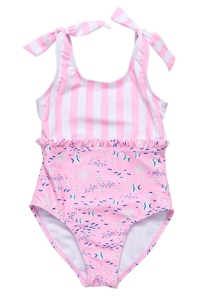 Kids' Pink Sea Print Ruffle One-Piece Swimsuit, Main, color, PINK