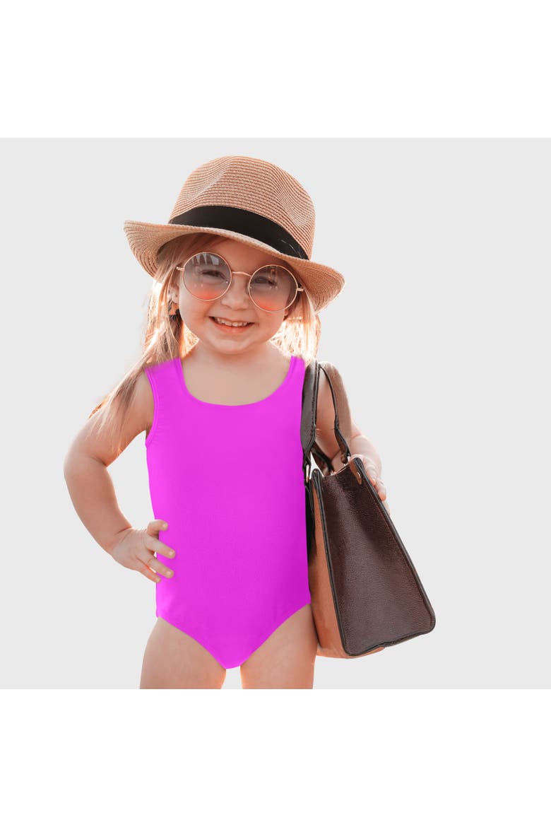 Girls UPF 50+ Nylon/Spandex Blend One-Piece Swimsuit, Main, color, Deep Purple