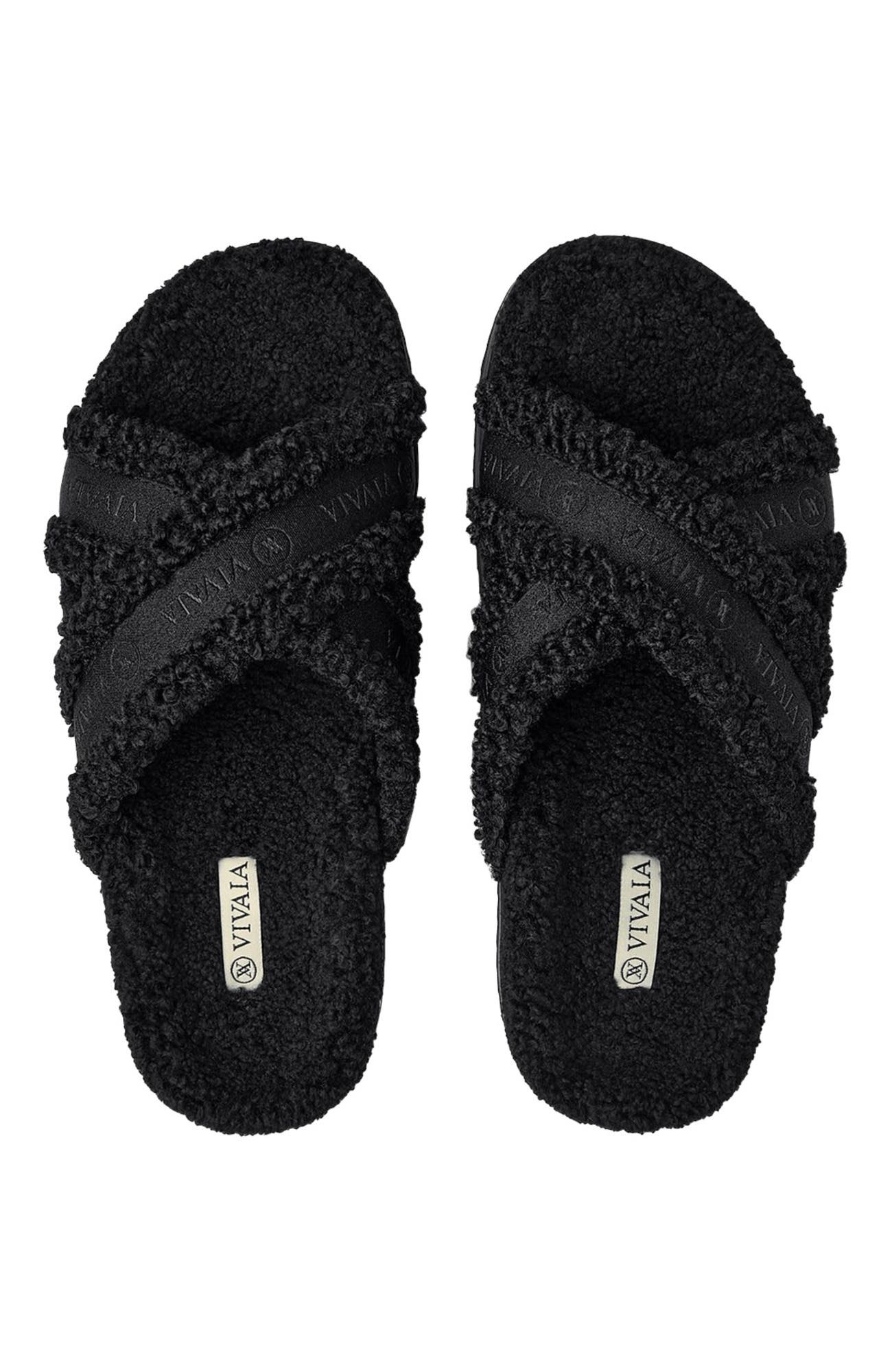 VIVAIA Furry Criss-Cross Strap Slippers, Alternate, color, Black