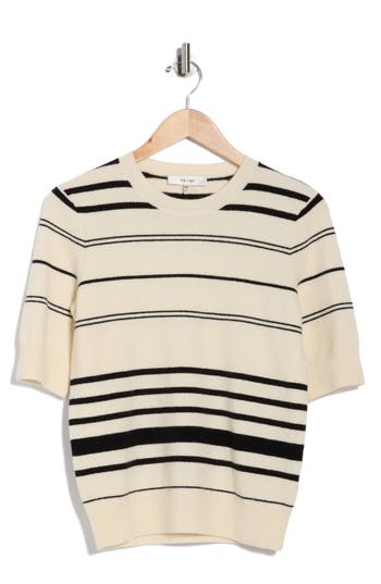 Frame Stripe Short Sleeve Sweater In Neutral