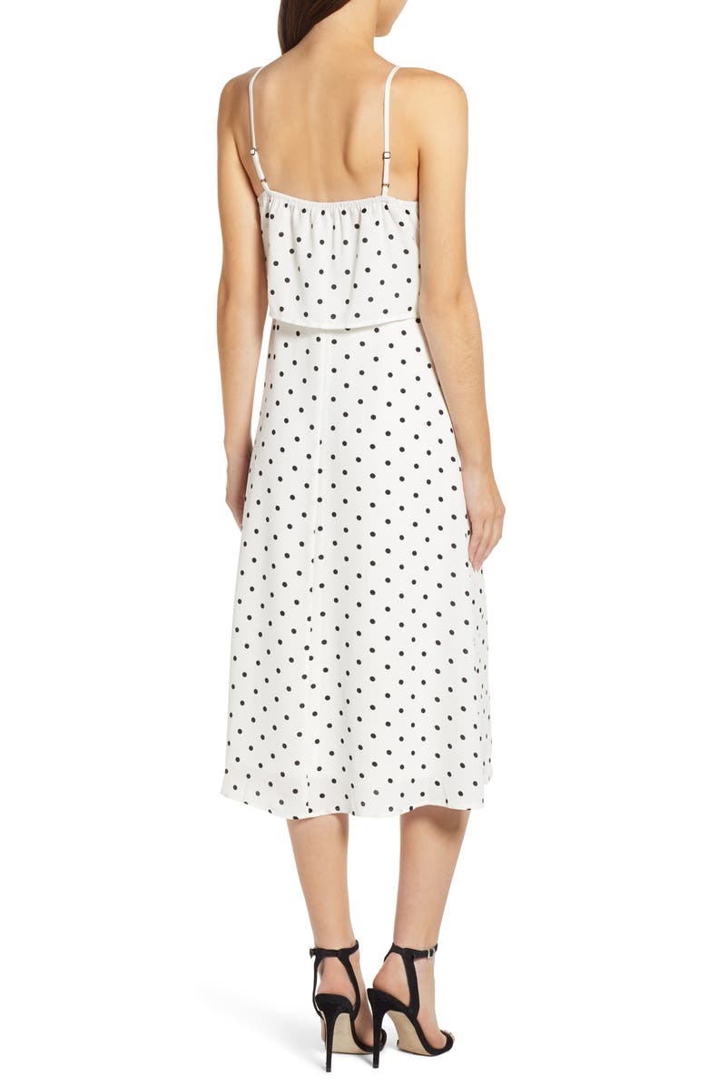 BP. Polka Dot Tie Waist Midi Dresss, Alternate, color, 