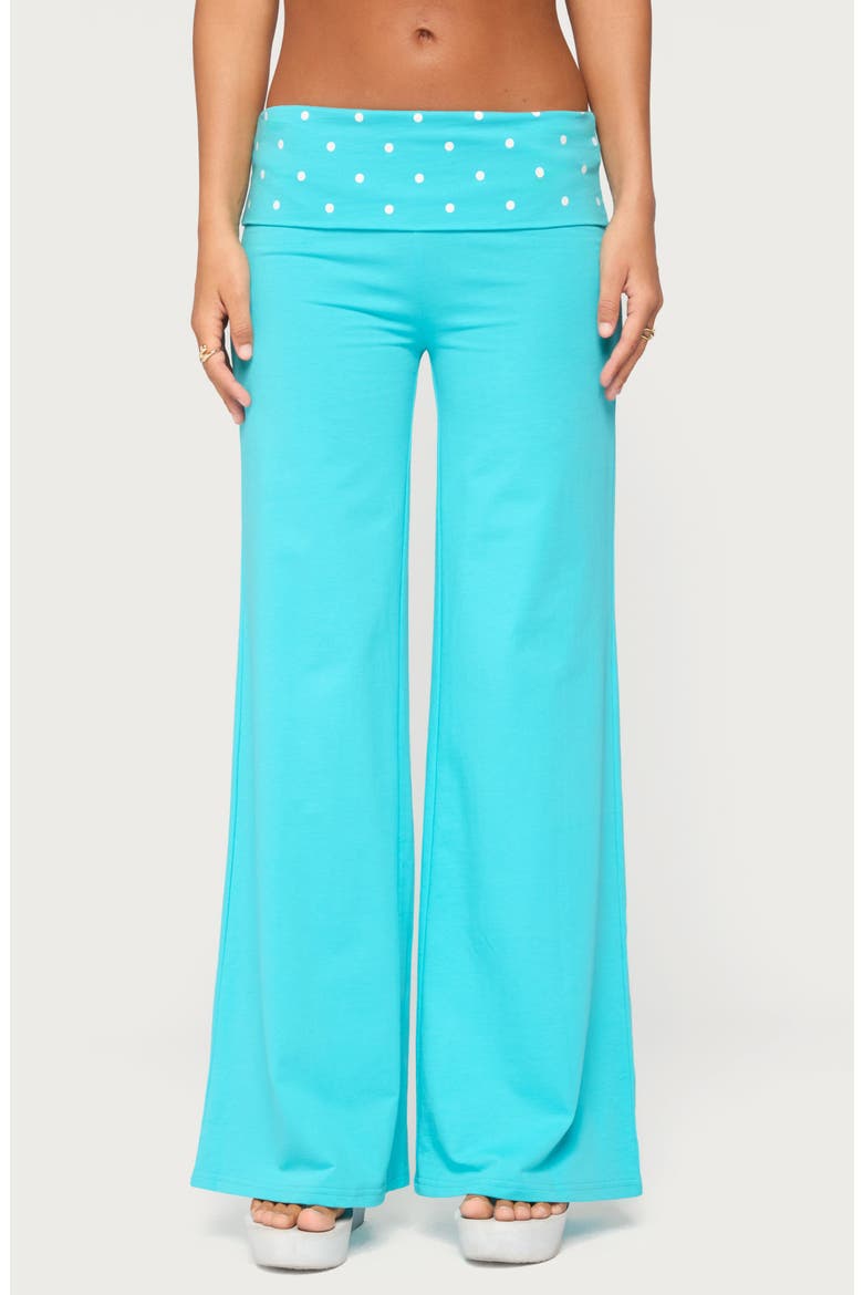 Reeva Polka Dot Foldover Pants, Main, color, TURQUOISE