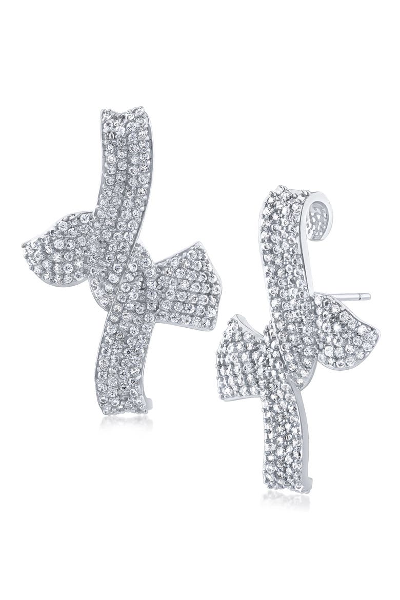 Pavé CZ Bow Statement Earrings, Main, color, CLEAR/SILVER