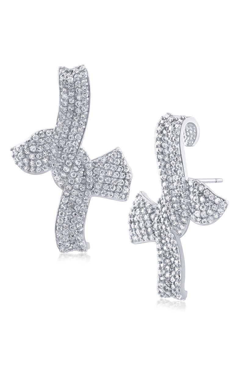 CZ by Kenneth Jay Lane Pavé CZ Bow Statement Earrings, Main, color, Clear/Silver