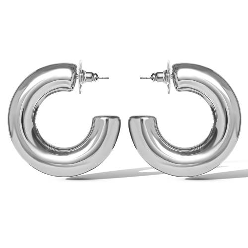 Jessica Simpson Mini Chunky Silver Hoop Earrings In Metallic