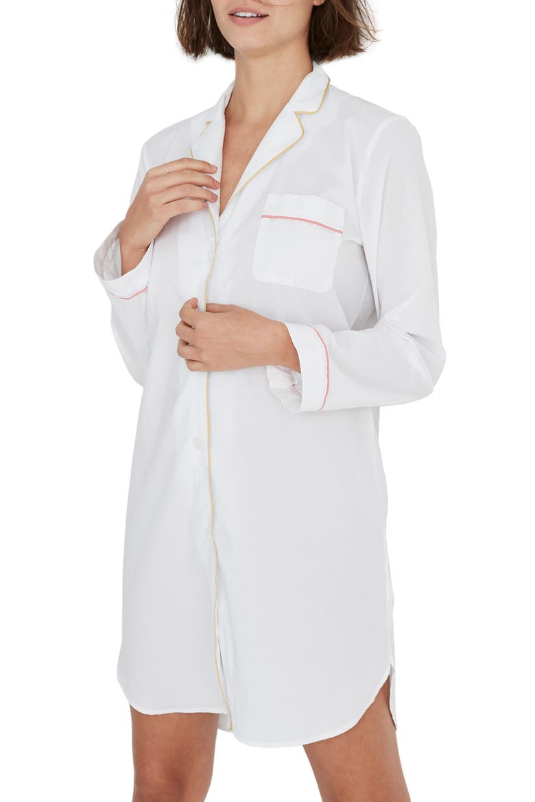 Tipped Bedtime Nightshirt, Main, color, PURE WHITE