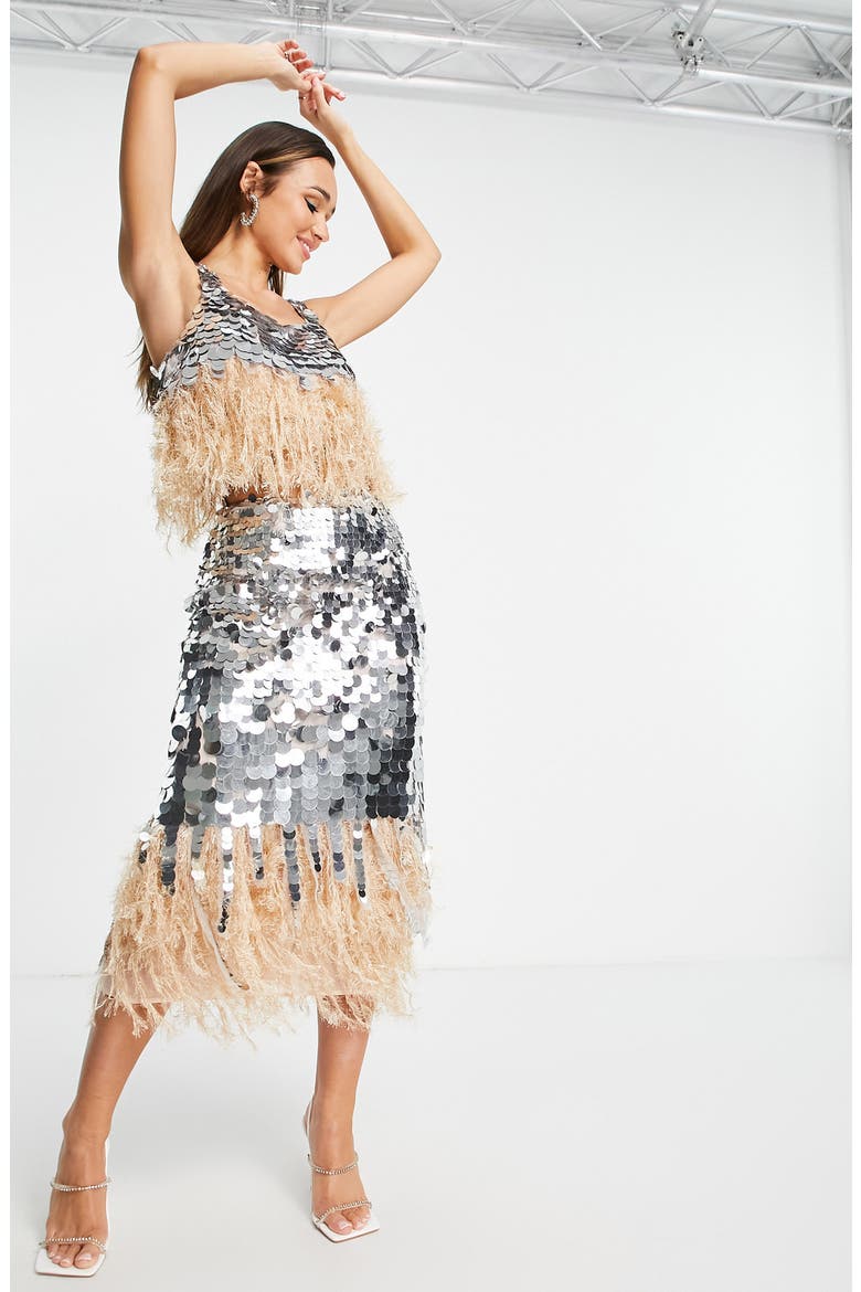 Sequin Fringe Crop Top, Alternate, color, SILVER