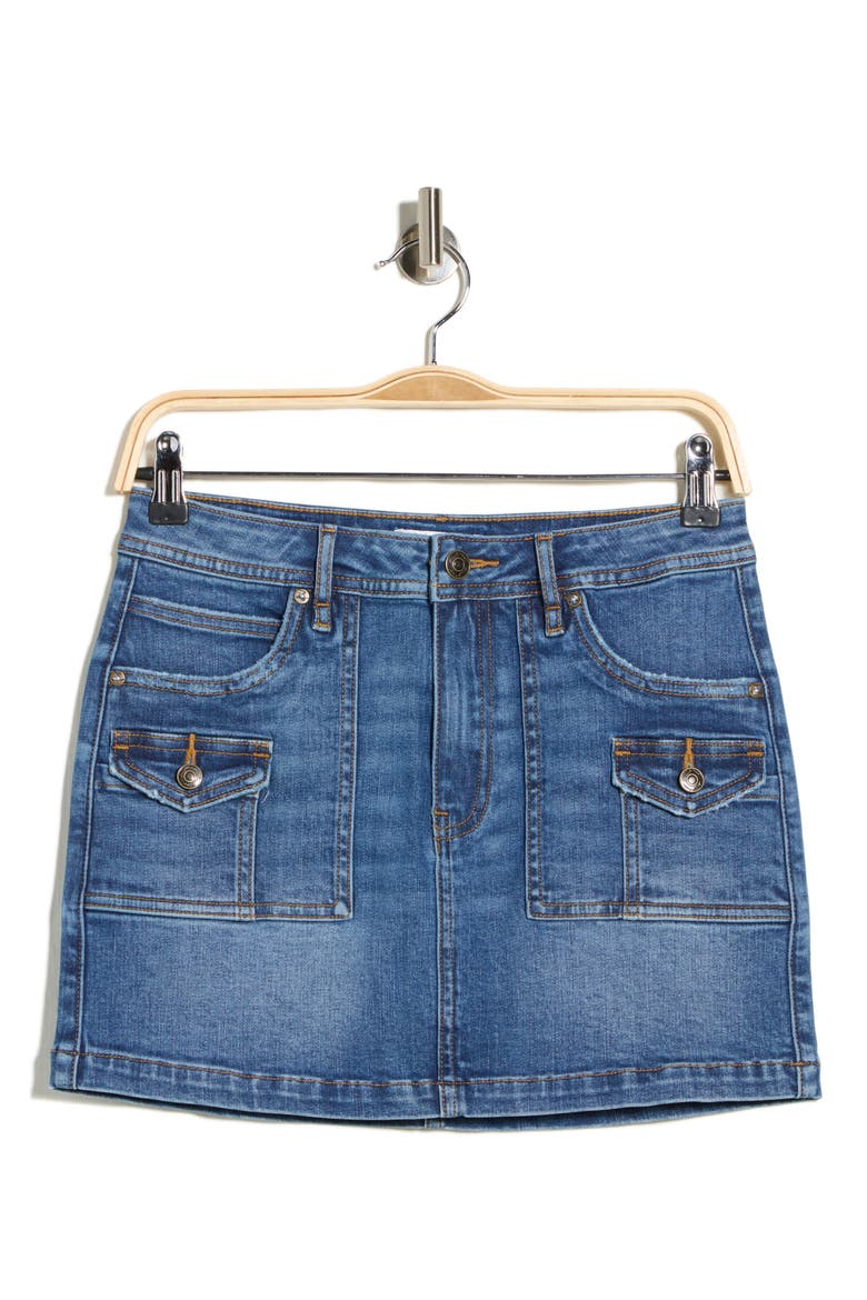 Cargo Pocket Denim Miniskirt, Alternate, color, MEDIUM WASH
