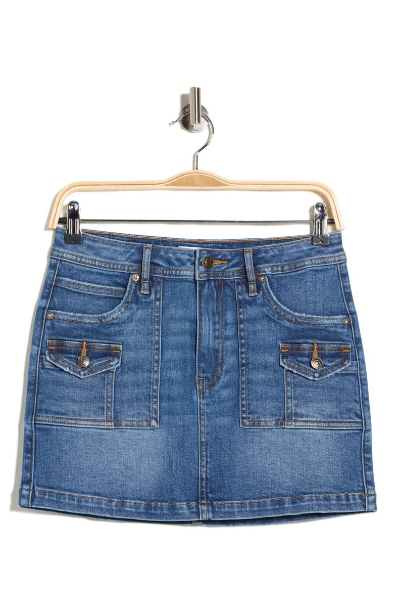 Vigoss Cargo Pocket Denim Miniskirt, Alternate, color, Med Wash