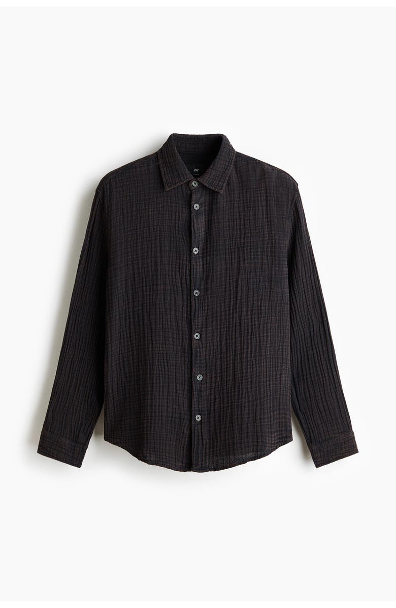 H&M Regular Fit Cotton Muslin Shirt, Alternate, color, Black