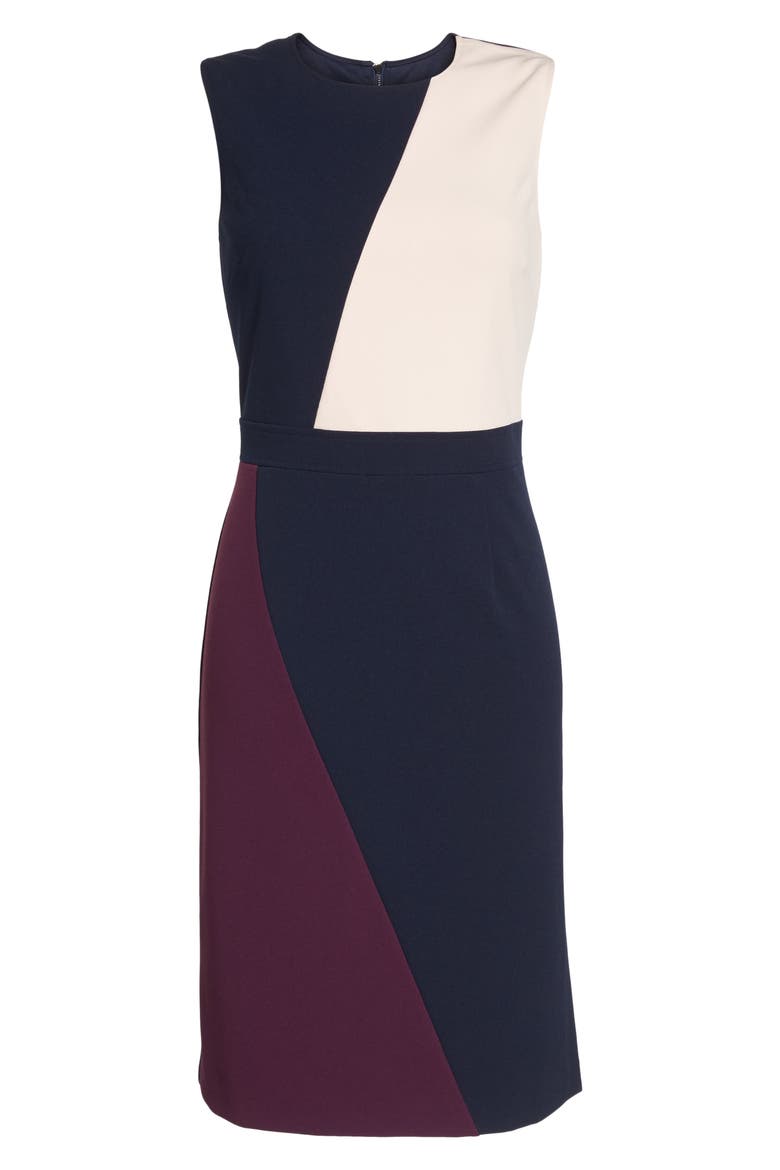 Scuba Colorblock Sheath Dress, Alternate, color, PURPLE/ BLUE