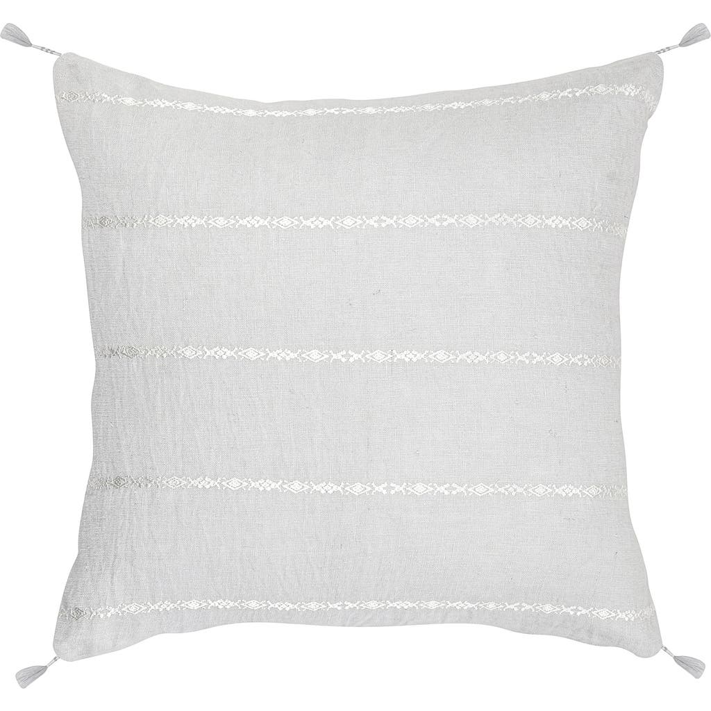 Anaya So Soft Linen Embroidered Stripes Down Pillow In Light Grey/white Embr Stripes
