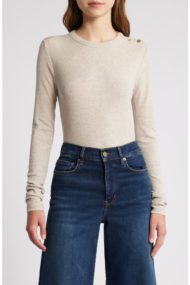 Long Sleeve Shoulder Button T-Shirt, Main, color, OATMEAL HEATHER
