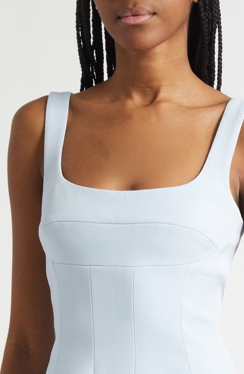 Stine Goya Floral Appliqué Mixed Media Bustier Midi Dress, Alternate, color, Light Blue Bloom