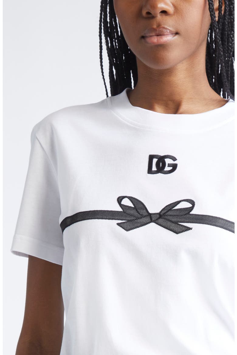 Logo Embroidered Bow Appliqué T-Shirt, Alternate, color, W0800 BIANCO OTTICO