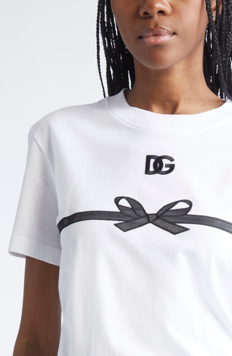 Dolce&Gabbana Logo Embroidered Bow Appliqué T-Shirt, Alternate, color, W0800 Bianco Ottico