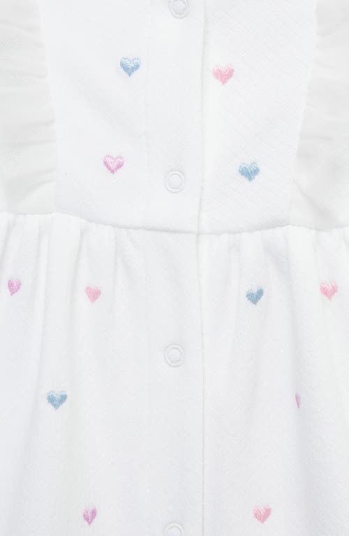 Little Me Hearts Embroidered Cotton Romper & Headband Set In White