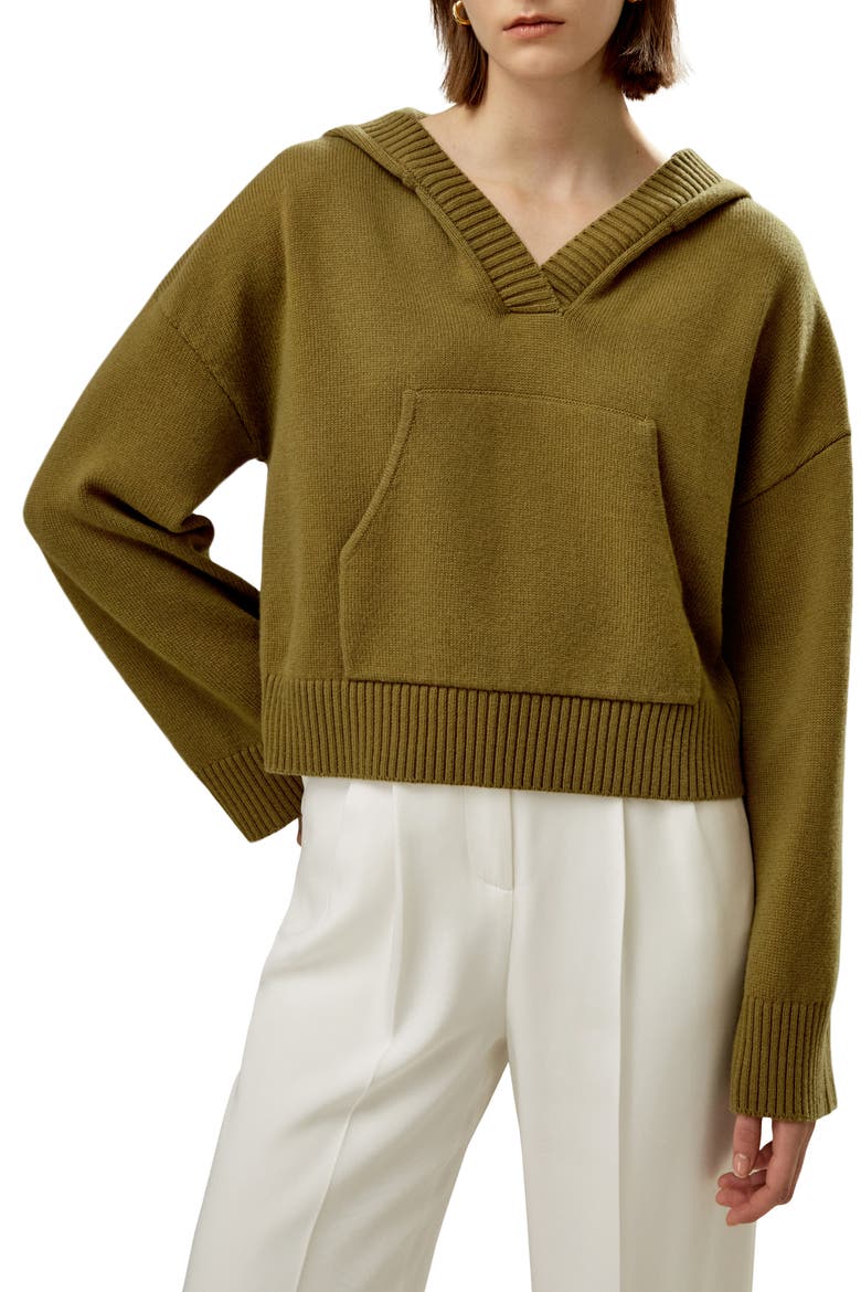 Women's Cropped Wool-Cashmere  Blend Hoodie for Women, Main, color, Avocado Green