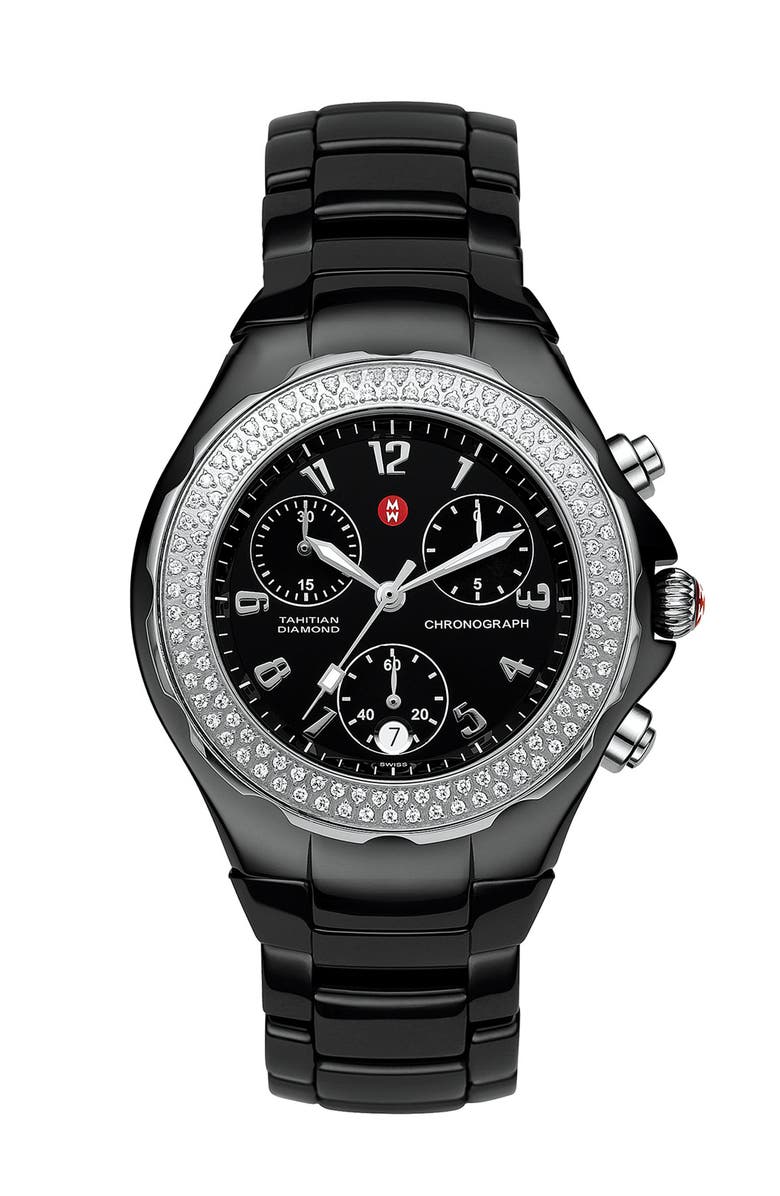 MICHELE 'Tahitian Diamond' Ceramic Bracelet Watch, 35mm, Main, color, 