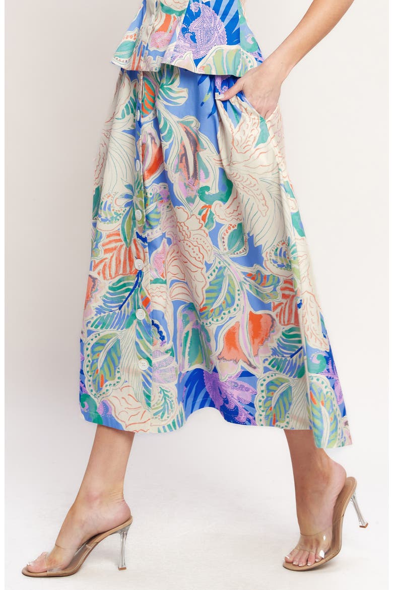 Printed Button Front Midi Skirt, Alternate, color, BLUE MULTI