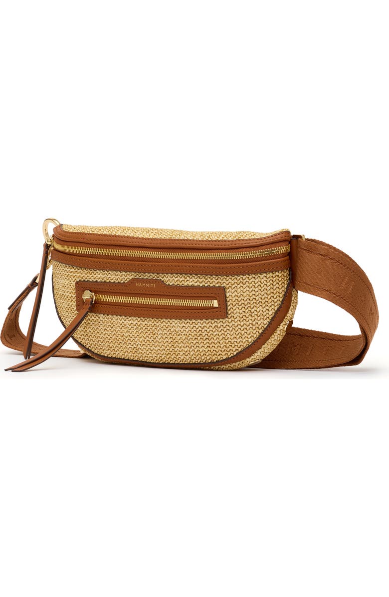 HAMMITT Medium Charles Crossbody Bag, Alternate, color, Cocoa Raffia/ Gold