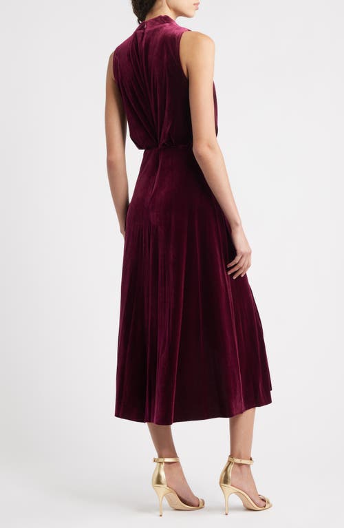 Vince Camuto Cowl Neck High-low Velvet Midi Dress In Burgundy