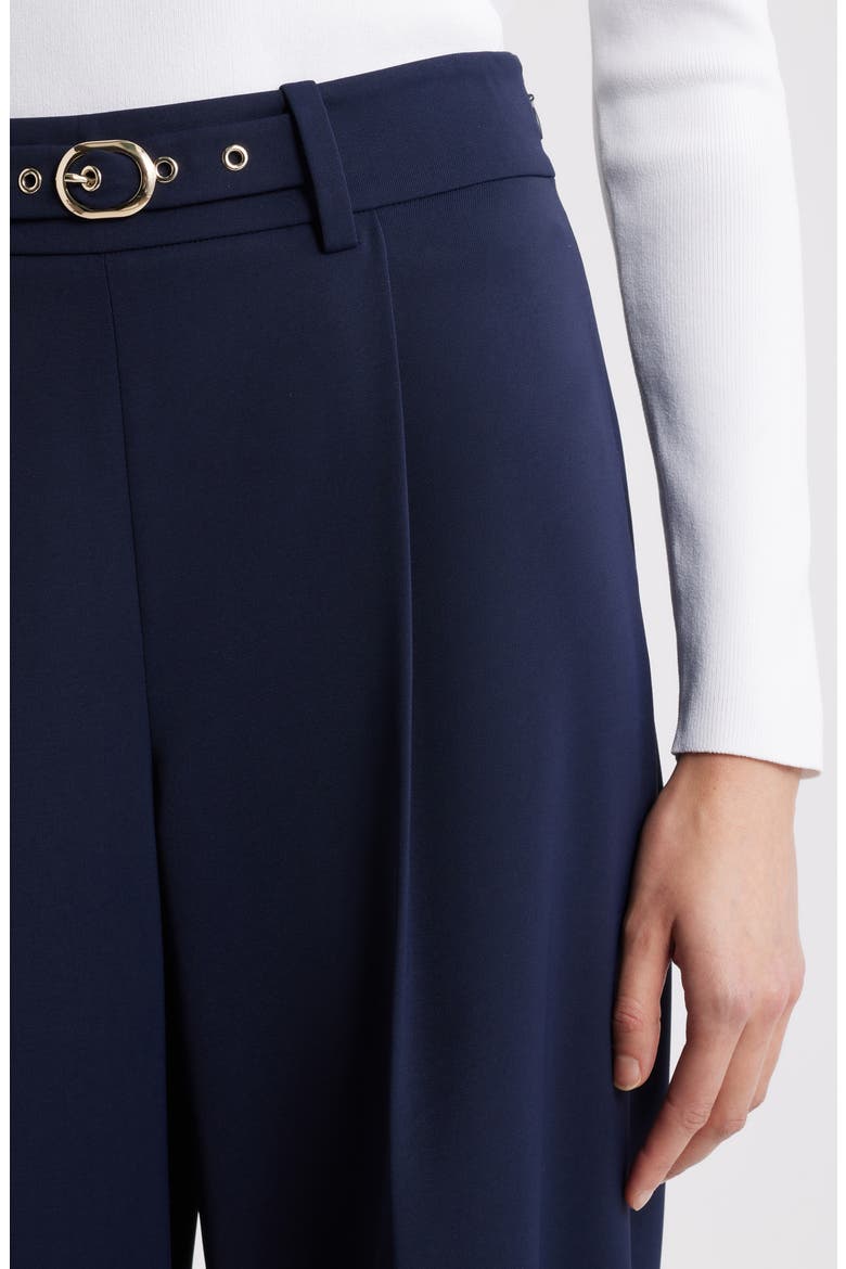 The Oakley Belt Detail High Waist Wide Leg Twill Pants, Alternate, color, NAVY