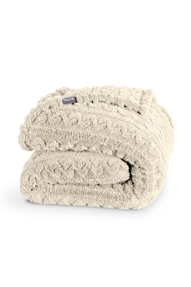 Cable Faux Shearling Blanket, Main, color, Oyster