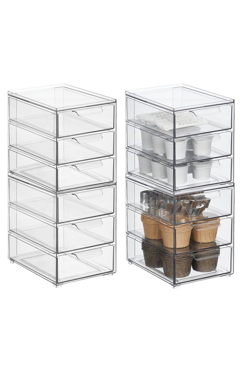 mDesign 3-Drawer Stackable Organizer for Kitchen or Pantry - Set of 4 - Clear, Main, color, Clear