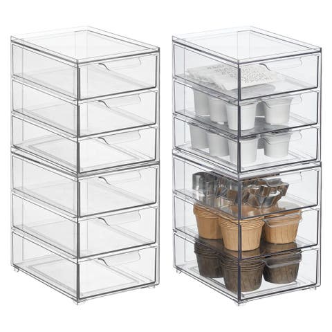 3-Drawer Stackable Organizer for Kitchen or Pantry - Set of 4 - Clear