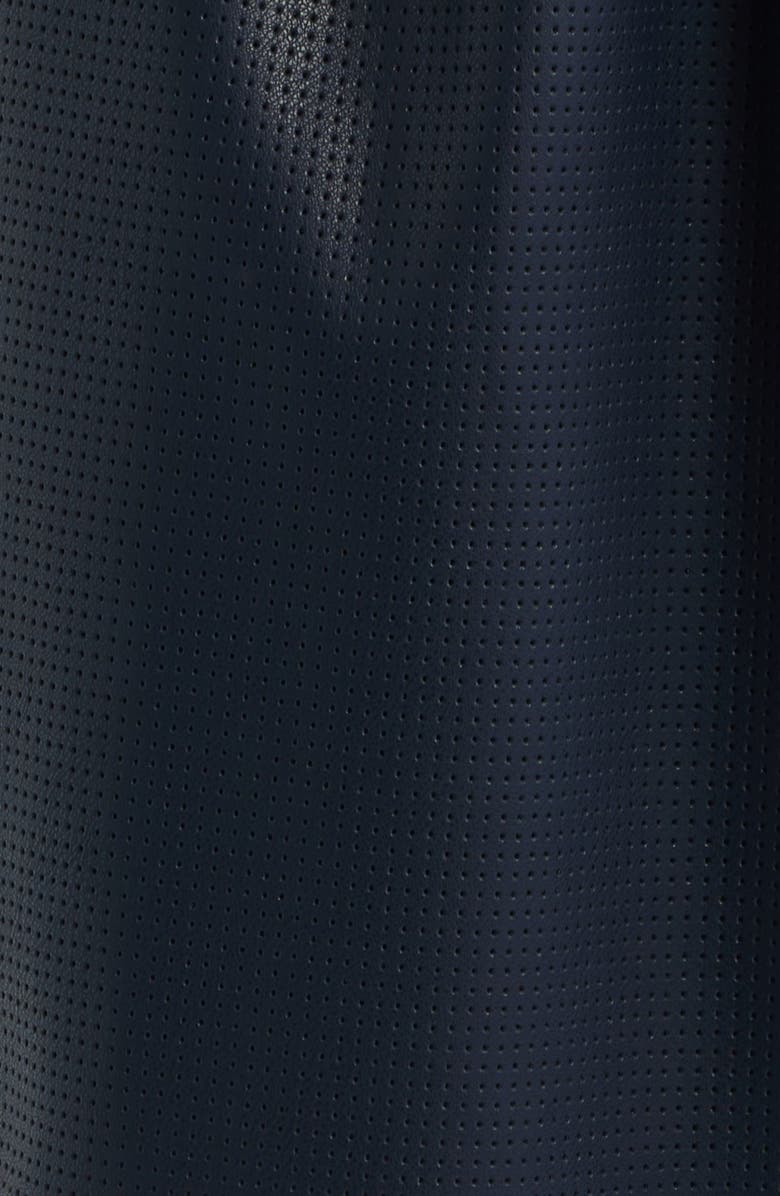 CRIMINAL DAMAGE Stadium Perforated Faux Leather Shorts, Alternate, color, Navy/ Orange/ Ecru