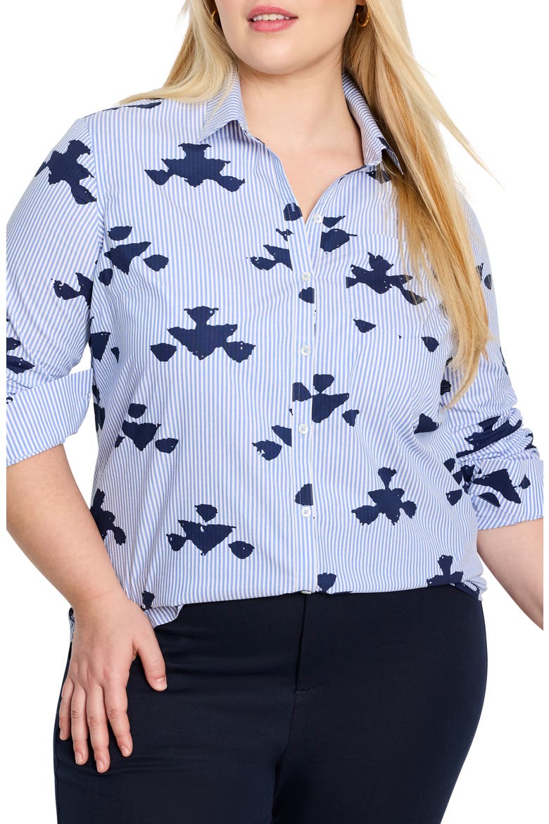 Stamped Stripe Stretch Cotton Button-Up Shirt, Main, color, BLUE MULTI