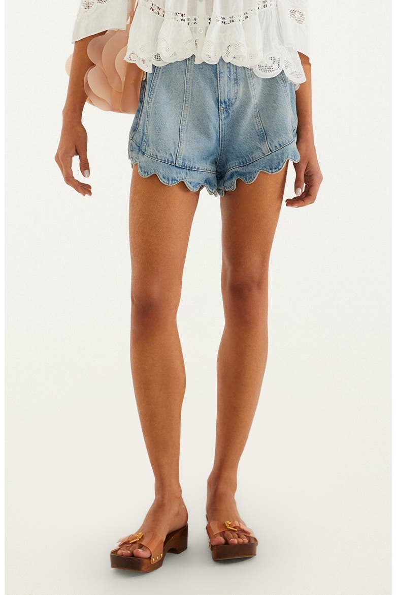 Romantic Ruffle Denim Shorts, Main, color, DENIM