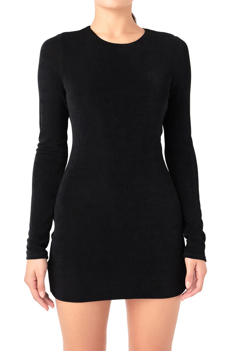Long Sleeve Mini Sweater Dress, Alternate, color, BLACK