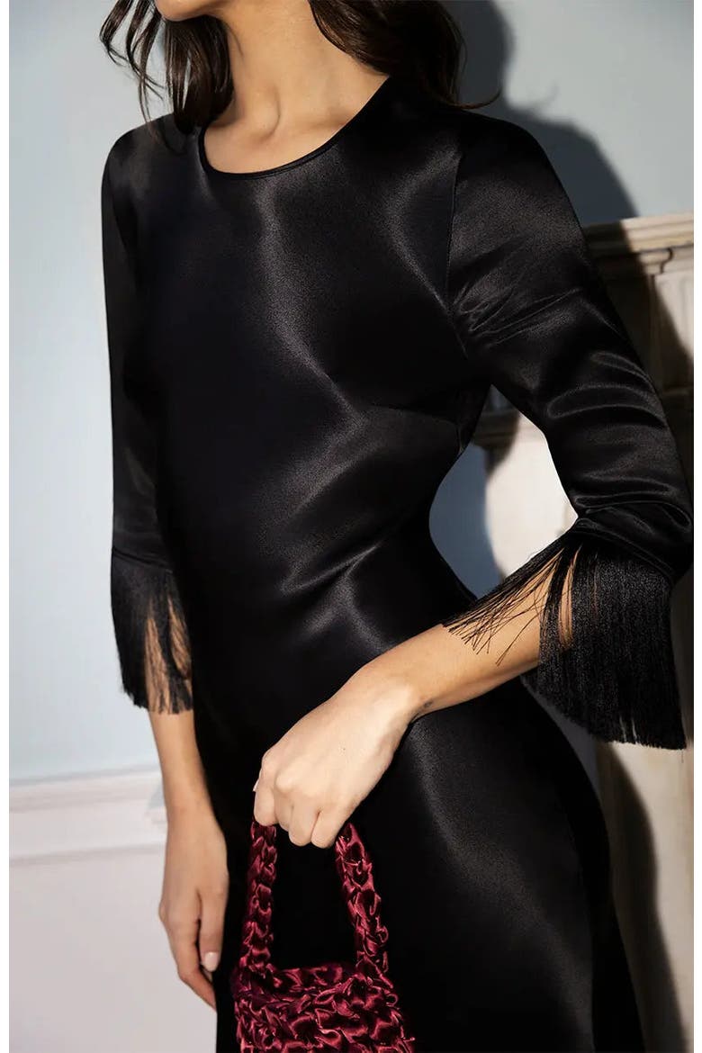 Dolly Black Fringe Sleeve Dress, Alternate, color, Black