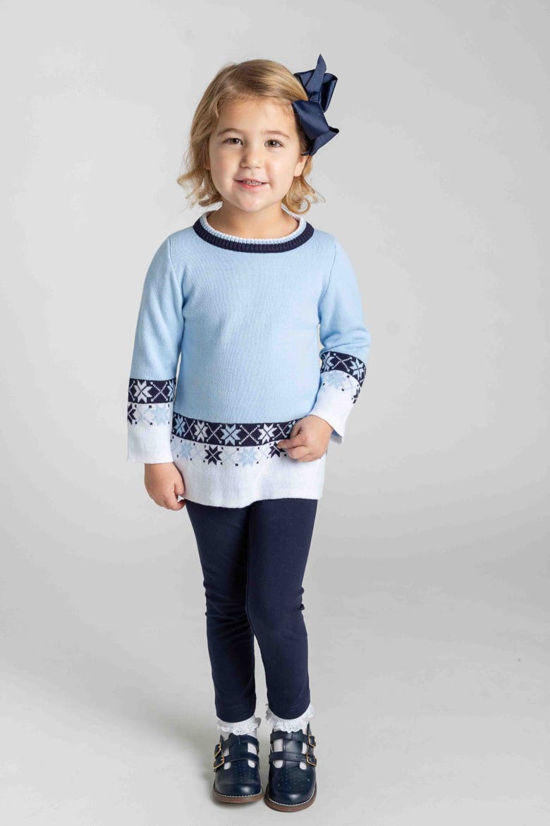 Sweater Tunic With Snowflakes And Leggings, Alternate, color, Light Blue, White