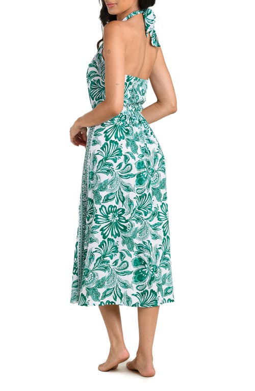 La Blanca Botanical Brocade Fit & Flare Halter Dress In Green