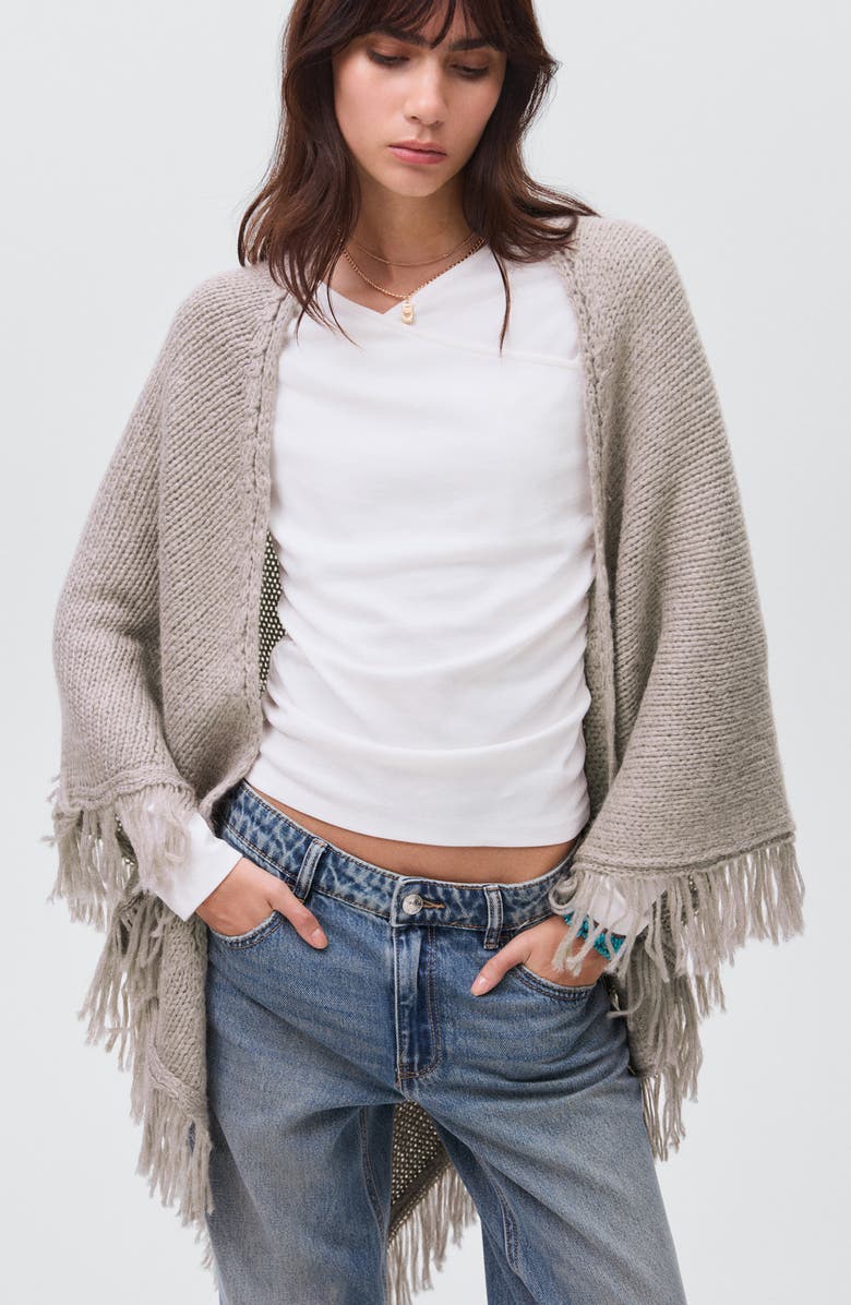 MANGO TEEN Fringe Knit Scarf, Alternate, color, Light/ Pastel Grey