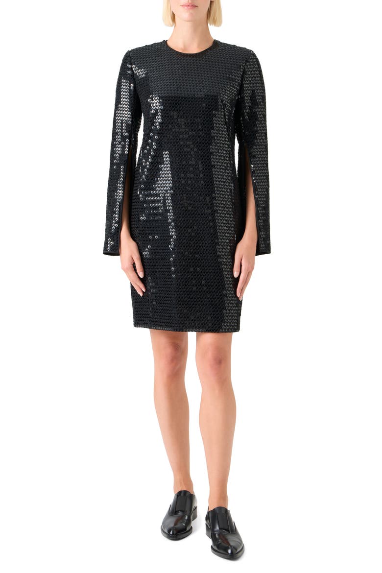 Long Sleeve Sequin Sheath Dress, Main, color, BLACK