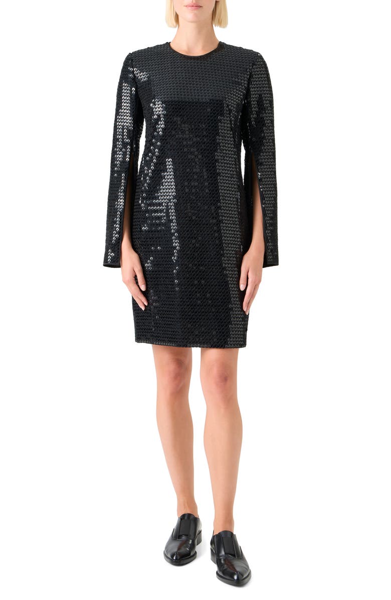 Akris Long Sleeve Sequin Sheath Dress, Main, color, Black