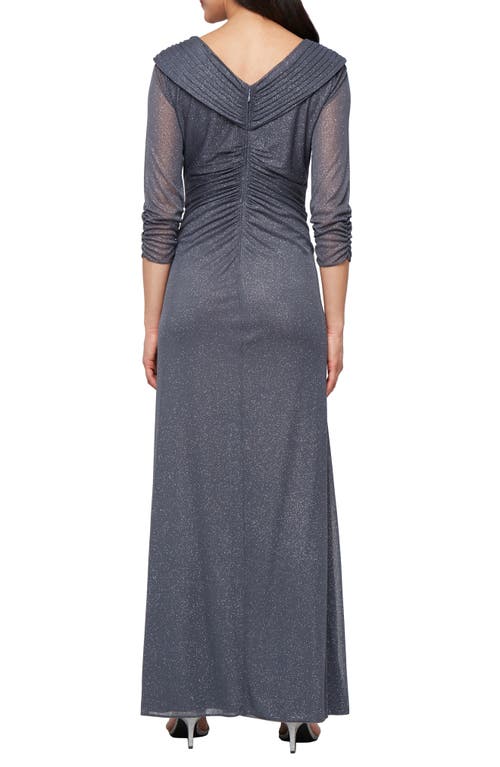 Alex Evenings Glitter Portrait Collar Gown In Blue