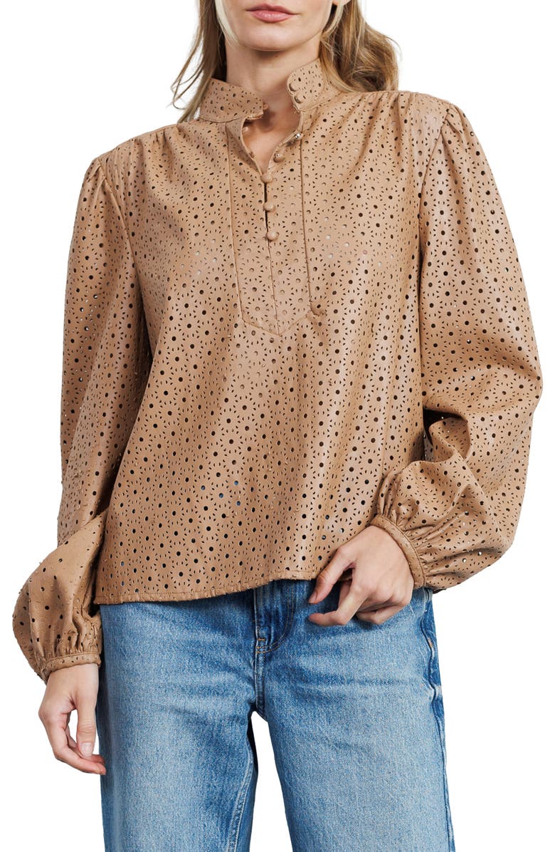 CIEBON Sadie Faux Leather Blouson Sleeve Shirt, Main, color, 