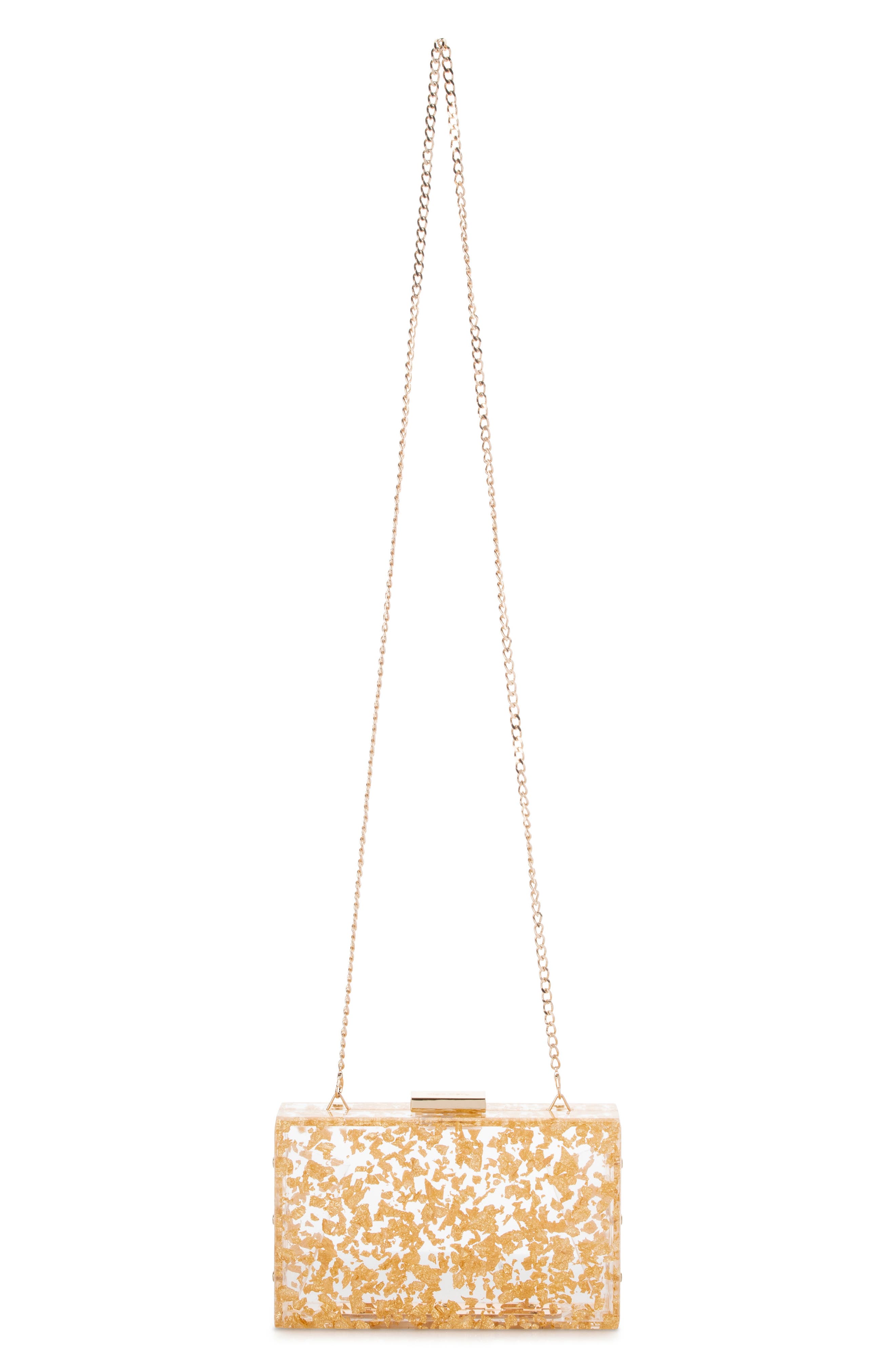 Olga Berg Carmella Foil-Flecked Box Clutch, Alternate, color, Gold